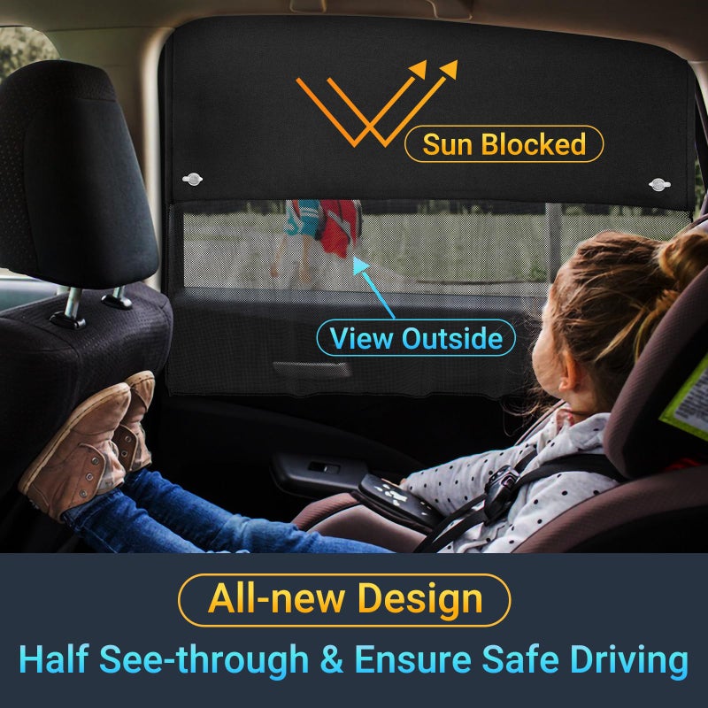 DIZA100 Car Window Shades, 2 Pcs Half Blackout & Half See-Through Magnetic Sun Shade for Rear Window Covers with Fixed Suction Cups,Car Curtains for Baby Sun/Heat/UV Protection - Image 2