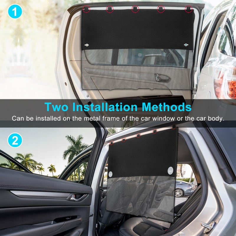 DIZA100 Car Window Shades, 2 Pcs Half Blackout & Half See-Through Magnetic Sun Shade for Rear Window Covers with Fixed Suction Cups,Car Curtains for Baby Sun/Heat/UV Protection - Image 3