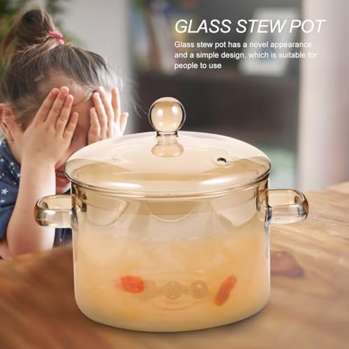 Vaguelly Clear Glass Simmer Pot with Lid HeatResistant Borosilicate Cookware Stovetop Electric Pot for Pasta Soup Baby Food Milk Amber - Image 3