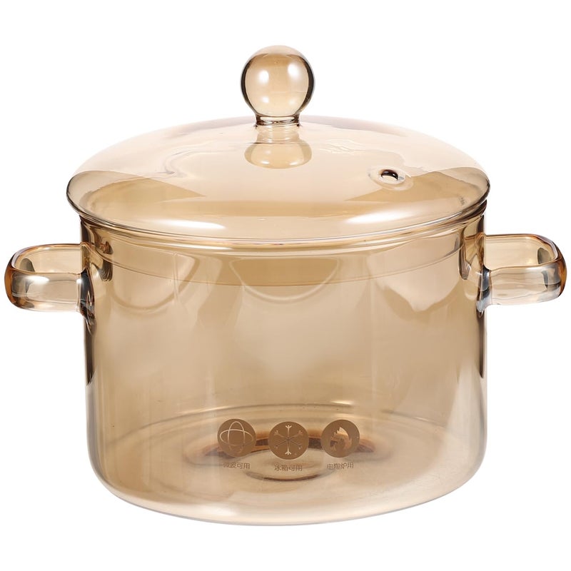Vaguelly Clear Glass Simmer Pot with Lid HeatResistant Borosilicate Cookware Stovetop Electric Pot for Pasta Soup Baby Food Milk Amber - Image 2