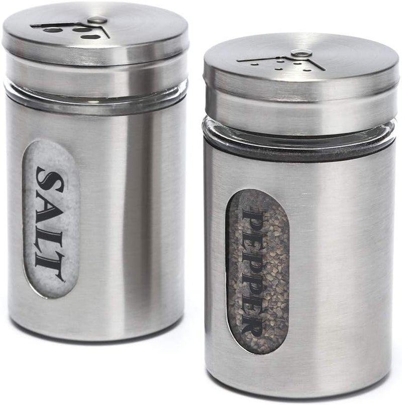 STJKBDFC Salt and Pepper Shakers Stainless Steel and Glass Set (silver) - Image 1