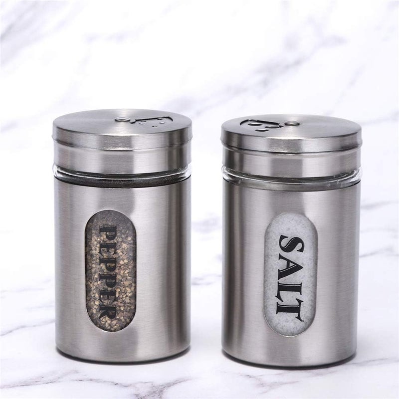STJKBDFC Salt and Pepper Shakers Stainless Steel and Glass Set (silver) - Image 2