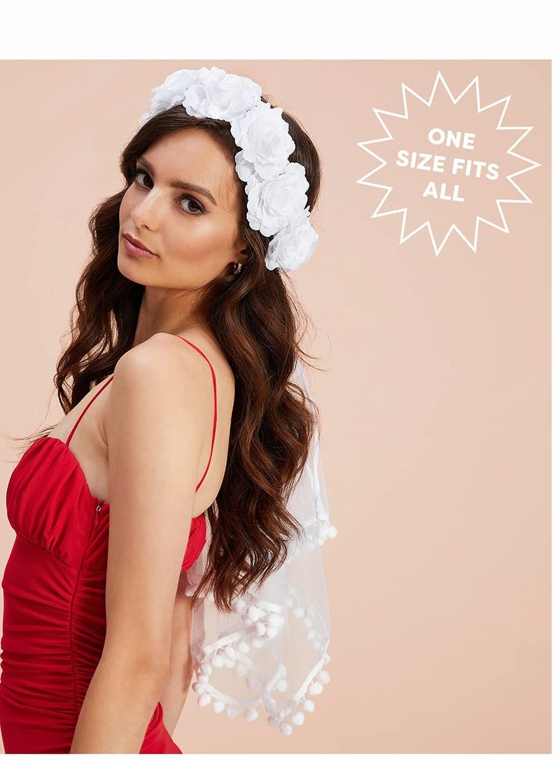 Bachelorette Party Decoration Kit,  Flower Crown Bridal Wedding Veil White for Bachelorette Bridal Shower Engagement Wedding Party Favor - Image 2