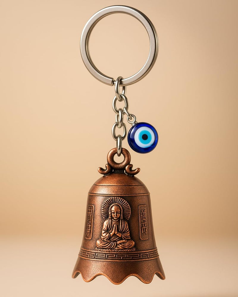 Tiny Tim Store Guardian Bell with Evil Eye Charm – Protective Motorcycle & Car Accessory – Tibetan-Inspired Design – Wards Off Negative Energy – Ideal Gift for Bikers & Travelers - Image 1