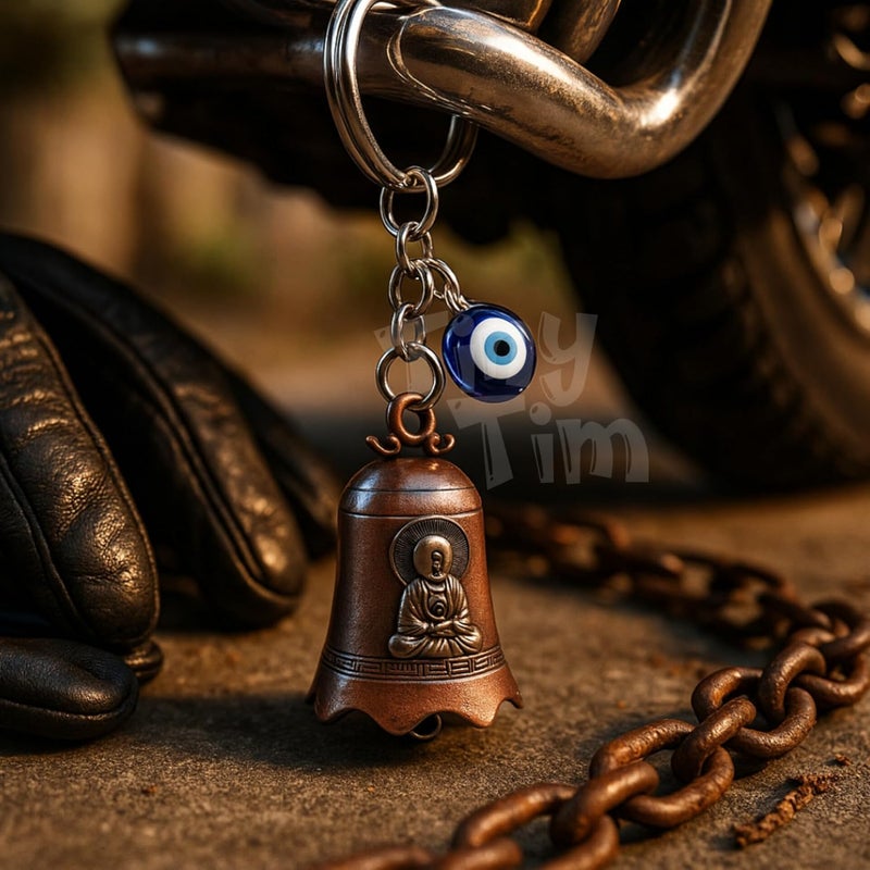 Tiny Tim Store Guardian Bell with Evil Eye Charm – Protective Motorcycle & Car Accessory – Tibetan-Inspired Design – Wards Off Negative Energy – Ideal Gift for Bikers & Travelers - Image 5