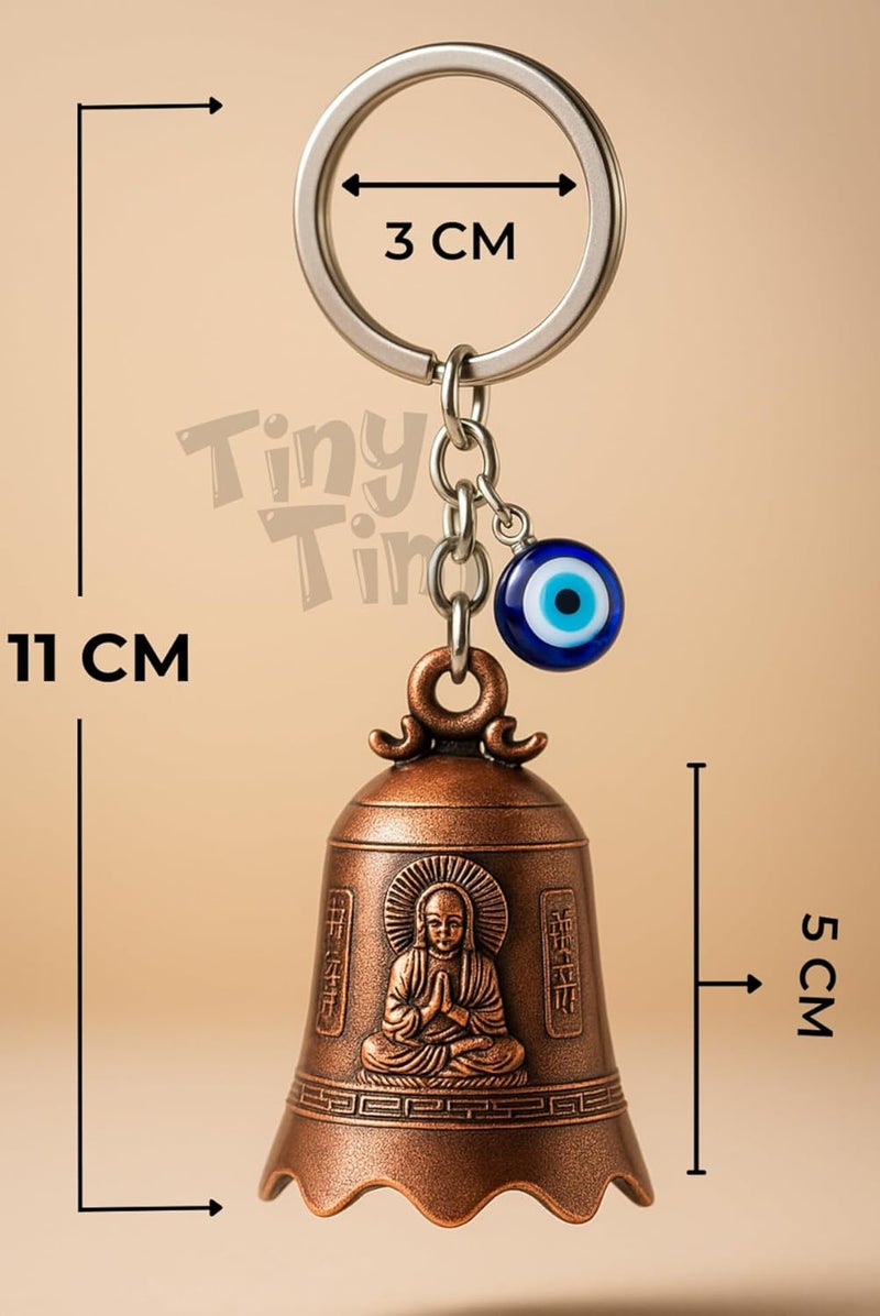 Tiny Tim Store Guardian Bell with Evil Eye Charm – Protective Motorcycle & Car Accessory – Tibetan-Inspired Design – Wards Off Negative Energy – Ideal Gift for Bikers & Travelers - Image 2