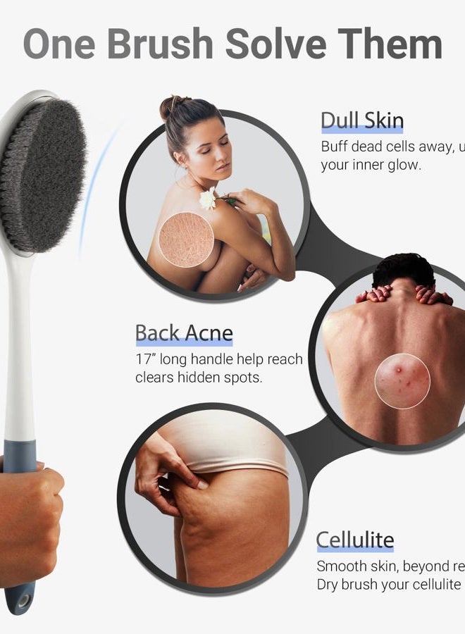 surlees Back Brush for Shower for Men & Women 17" | Body Brush for Wet & Dry Brushing | Exfoliating Body Scrubber & Back Scrubber | Shower Brush with Long Handle (Gray, Scrub Force 5-7) - Image 5