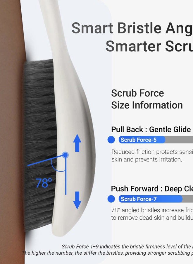 surlees Back Brush for Shower for Men & Women 17" | Body Brush for Wet & Dry Brushing | Exfoliating Body Scrubber & Back Scrubber | Shower Brush with Long Handle (Gray, Scrub Force 5-7) - Image 3