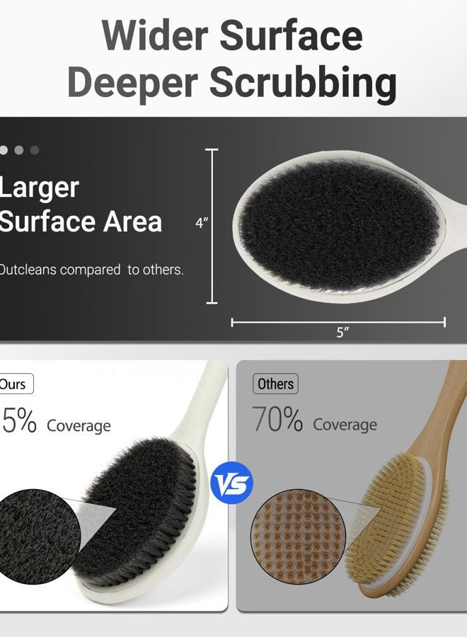 surlees Back Brush for Shower for Men & Women 17" | Body Brush for Wet & Dry Brushing | Exfoliating Body Scrubber & Back Scrubber | Shower Brush with Long Handle (Gray, Scrub Force 5-7) - Image 4