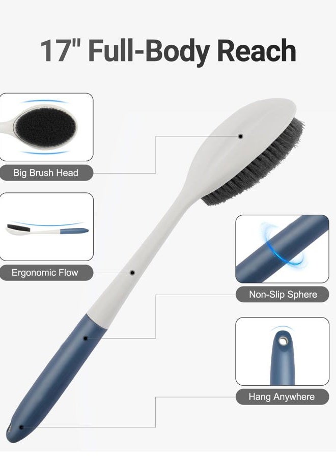surlees Back Brush for Shower for Men & Women 17" | Body Brush for Wet & Dry Brushing | Exfoliating Body Scrubber & Back Scrubber | Shower Brush with Long Handle (Gray, Scrub Force 5-7) - Image 2
