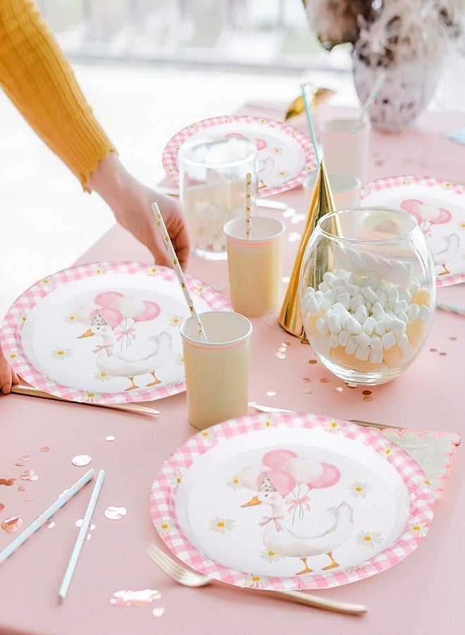 FYSUIMU 24 Pcs One Silly Goose Paper Plates Pink Plaid Goose Daisy Disposable Plates 9 Inch Watercolor Party Tableware for Birthday Baby Shower Table Decor Supplies - Image 5