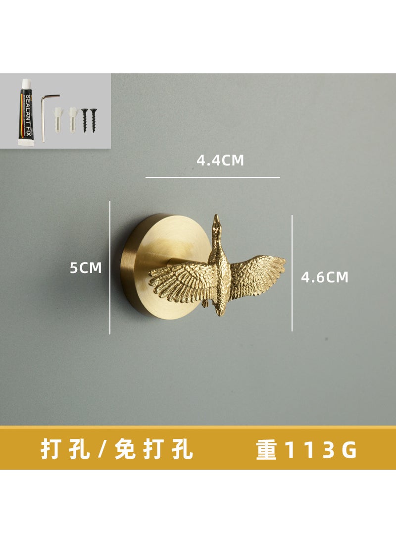 Generic New Nordic Style No-drilling Yellow Brass Animal Clothes Hooks For Entrance Bedroom Wall-mounted Coat Hat Hooks Brass wild goose disc hook 
