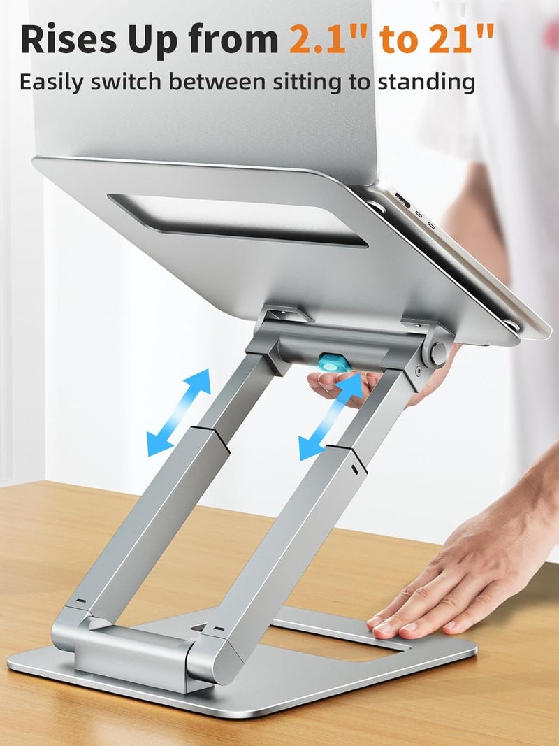 Adjustable Laptop Stand for Desk - Ergonomic Telescopic Riser for Laptops 10-17" (Silver) - Image 3