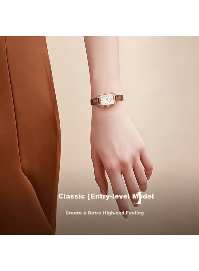 Golgen Vintage Square Watch With Swan Design For Women, Quartz Watch, Mother's Day Gift, Model 19035 Brown - Image 1