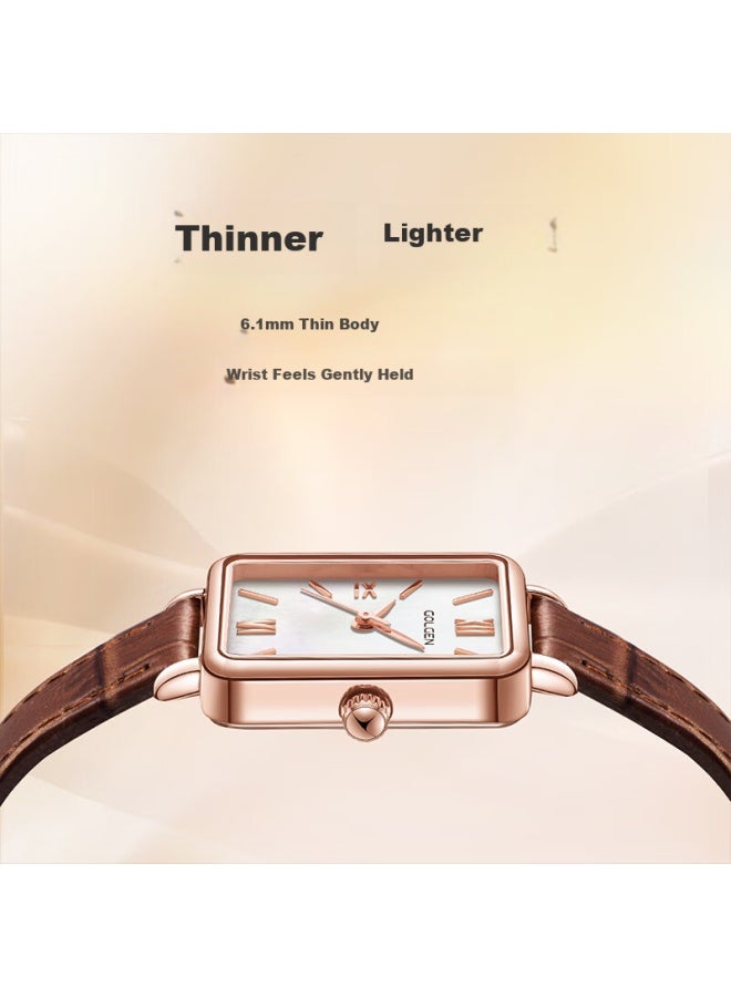 Golgen Vintage Square Watch With Swan Design For Women, Quartz Watch, Mother's Day Gift, Model 19035 Brown - Image 4