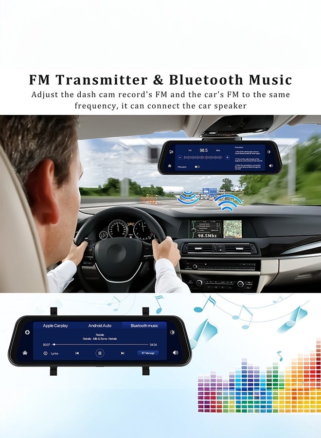 شو وو كاميرا مرآة الرؤية الخلفية مع Carplay وAndroid Auto، كاميرا لوحة القيادة الأمامية والخلفية بدقة 1080 بكسل مقاس 9.66 بوصة مع التحكم الصوتي، والرؤية الليلية، ومراقبة وقوف السيارات، ومساعدة الرجوع للخلف، وبطاقة مجانية 128 جيجابايت للسيارات والشاحنات - Image 4