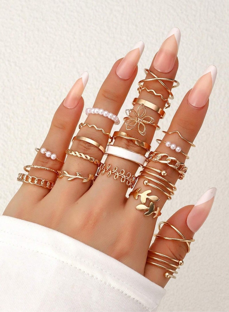Women’s Gold Ring Set with Multiple Modern Designs – 22Pcs Elegant Rings for Parties, Special Occasions, and Daily Wear - Image 1