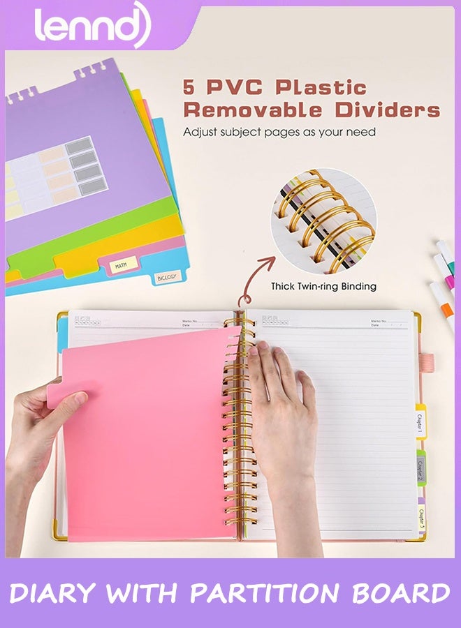 LENND Hardcover Spiral Notebook Journal with Removable Dividers Tabs, 300 Pages Leather 5 Subject Notebook College Ruled,  Large B5 Notebooks for Work School Note taking, Lined Journal for Women - Image 5