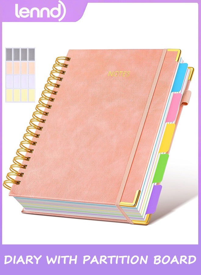 Hardcover Spiral Notebook Journal with Removable Dividers Tabs, 300 Pages Leather 5 Subject Notebook College Ruled, Large B5 Notebooks for Work School Note taking, Lined Journal for Women