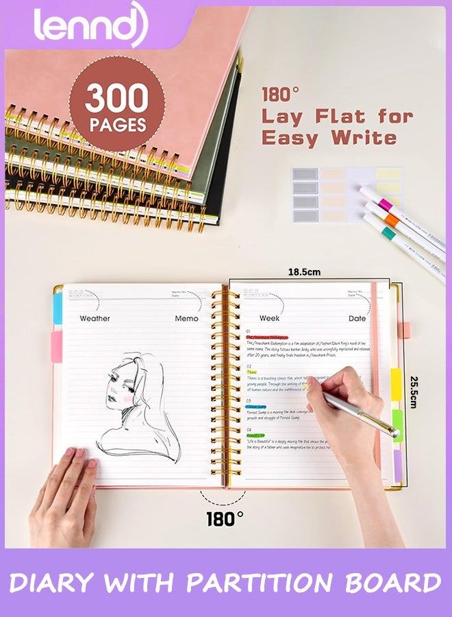 LENND Hardcover Spiral Notebook Journal with Removable Dividers Tabs, 300 Pages Leather 5 Subject Notebook College Ruled,  Large B5 Notebooks for Work School Note taking, Lined Journal for Women - Image 2