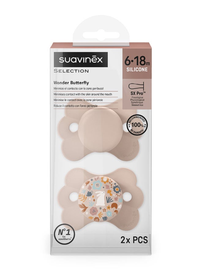 SUAVINEX Sx Pro Ultra Soft Butterfly Shape Baby Pacifier For Babies 6-18 Months With Silicone Nipple Physiological Teat Safe For Baby Pack Of 2 - Pink - Image 2