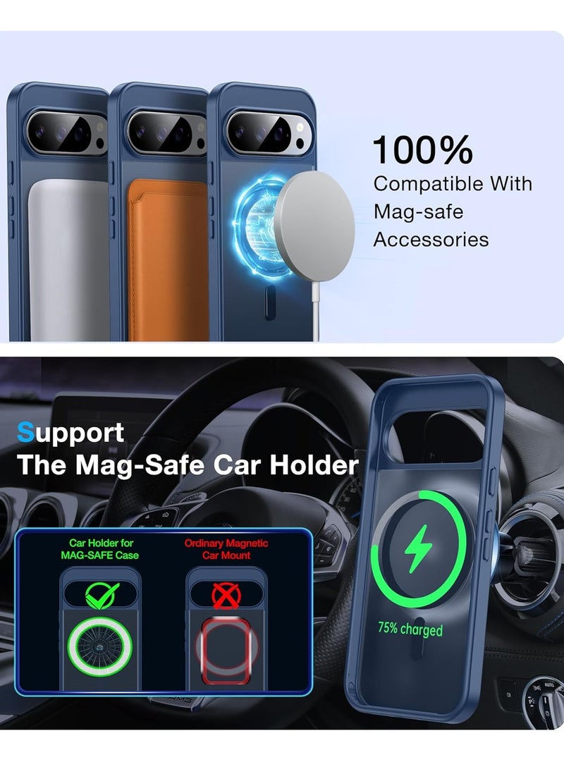 Magnetic Case for Google Pixel 10 Pro XL [Compatible with MagSafe] Shockproof Phone Case with Slim Translucent Matte Hard Back & Soft Black Bumper, Drop Proof Cover (Blue) - Image 2