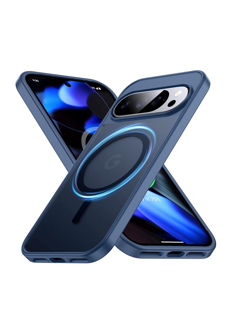Magnetic Case for Google Pixel 10 Pro XL [Compatible with MagSafe] Shockproof Phone Case with Slim Translucent Matte Hard Back & Soft Black Bumper, Drop Proof Cover (Blue) - Image 1
