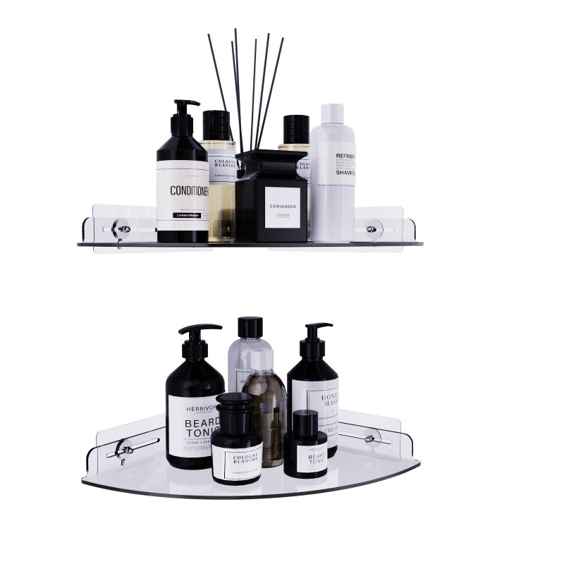 Bakzon Acrylic Corner Shelves 2 Pack Adhesive Shower Caddy Organizer for Tile Walls Wall Mounted Clear Bathroom Shelves for Inside Shower  Kitchen Storage