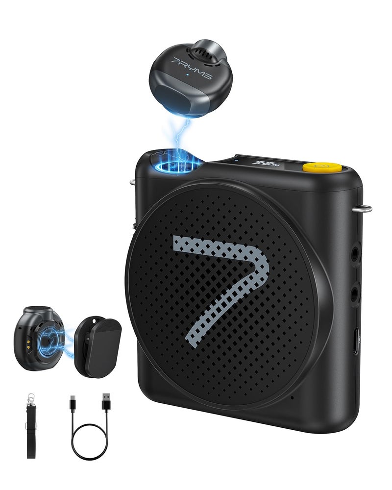 7RYMS WA2 Wireless Voice Amplifier for Teacher, Elderly with Magnetic Lavalier Mic, Personal Classroom Amplifier-Noise Canceling, 23H Working, 164ft Range, Mini Pa System for Teaching Tour Guide Yoga - Image 1
