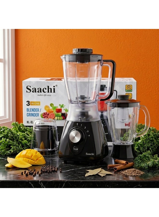 Saachi 3-in-1 Blender NL-BL-4414-BK, 550W, 1.8L Plastic Jar + 1.5L Glass Jar, Grinder Mill, 4-Speed Control, Stainless Steel Blades, Auto Clean, Safety Lock, Multi-Function Blender 1.8 L 550 W NL-BL-4414-BK black - Image 2
