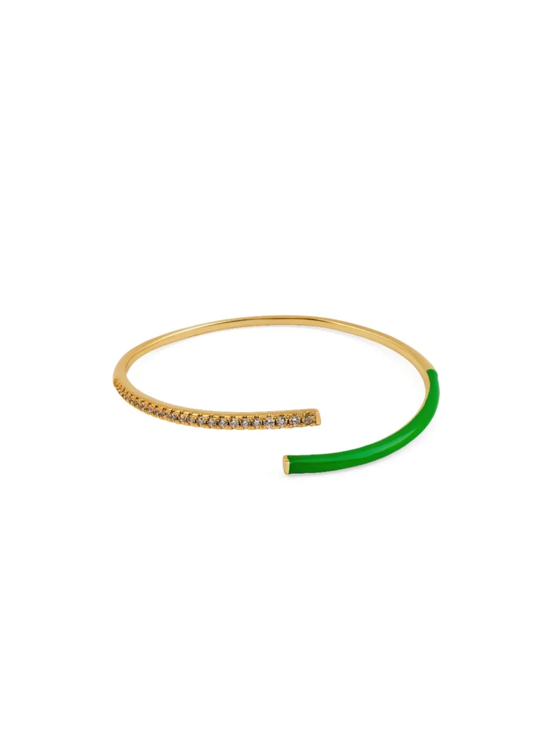 Enamel green open bracelet w/stones