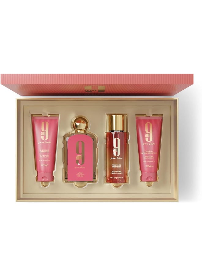 Afnan Gift Set 9 Am Femme Eau De Parfum 100 Ml + Shower Gel 100 Ml + Body Lotion100 Ml + Body Mist 150 Ml, Perfume Gift Set For Women  - Image 3