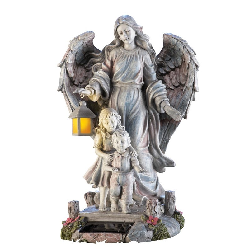 Collections Etc TRM Collections Etc Solar Guardian Angel & Children Garden Statue, Gray - Image 5
