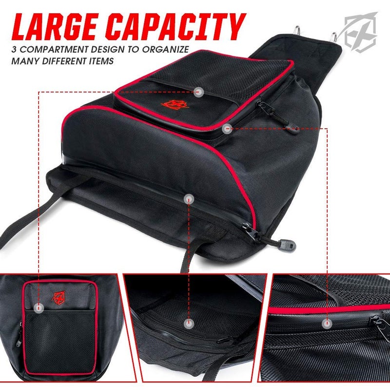 Xprite Xprite UTV RZR Center Seat Storage Bag Compatible with 2008-2021 Polaris Razor 570 800 S 900 1000 XP Turbo, w/Water Resistant Zippers Offroad Cab Pack Pocket - Red  - Image 3