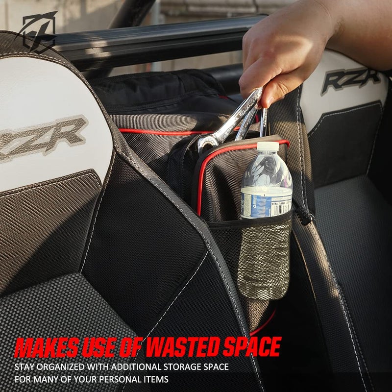 Xprite Xprite UTV RZR Center Seat Storage Bag Compatible with 2008-2021 Polaris Razor 570 800 S 900 1000 XP Turbo, w/Water Resistant Zippers Offroad Cab Pack Pocket - Red  - Image 2
