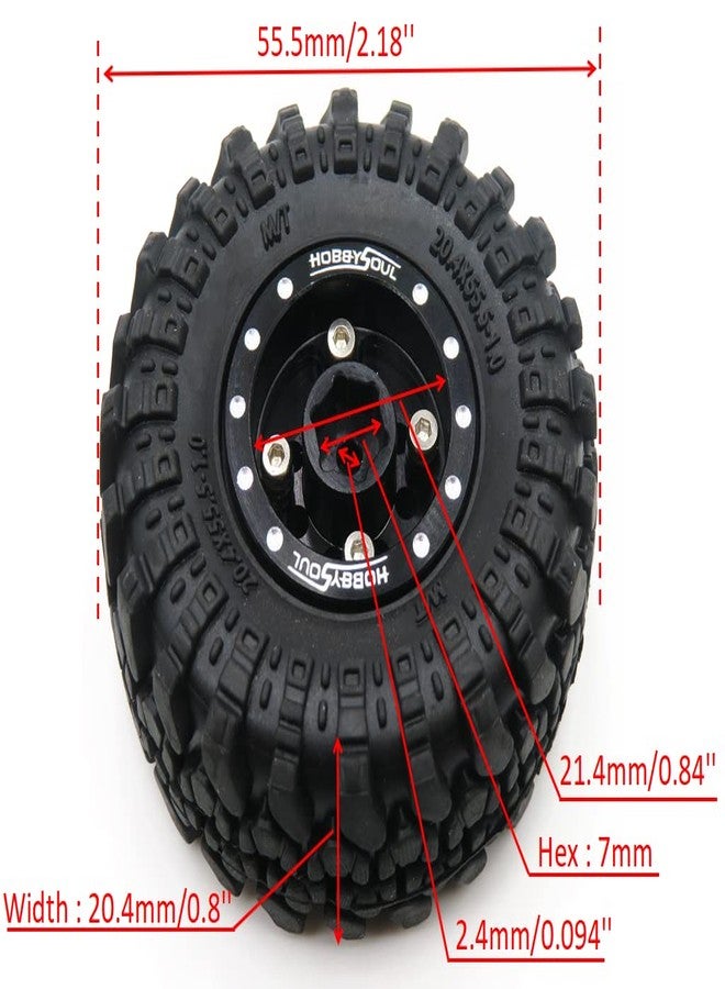 hobbysoul عجلات وإطارات HOBBYSOUL Heavy RC 1.0 مُركبة مسبقًا، إطارات بمقياس 1/24 وعجلات Beadlock قابلة للتعديل بمقياس 1.0 باللون الأسود لسيارات الزحف التي تعمل بالتحكم عن بعد بمقياس 1:24 من نوع Axial SCX24 (عبوة من 4 قطع، مُجمعة). - Image 4