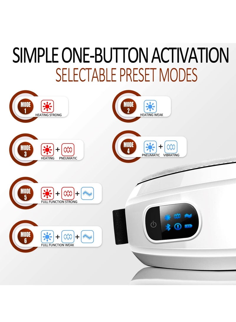 Excefore Eye Massager with Heat and Vibration, Hot Compress Eye Mask, Bluetooth Music Rechargeable Eye Protector, for Relax and Reduce Eye Strain Dark Circles Eye Bags Dry Eye Improve (White) - Image 4