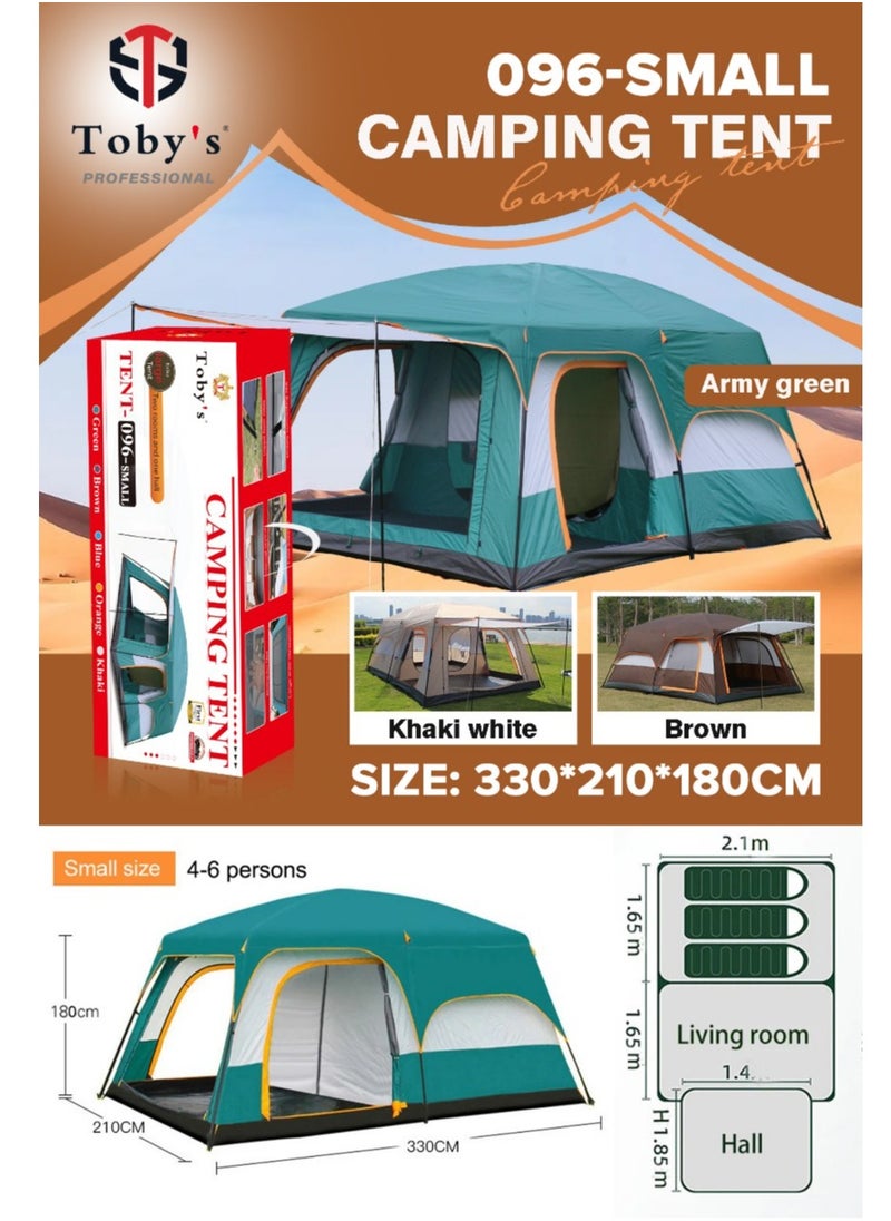 Toby's - Toby’s New 4-6 person double layer outdoor camping tent two bedrooms and a living room family cabin (Green) - Image 1