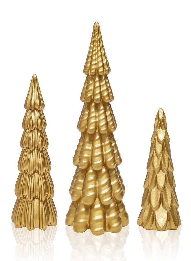 Warmtree 3 Pcs Gold Christmas Tree Figurines, Small Resin Christmas Trees Home Decor, Tabletop Tree Decoration Figurine Set, Decorative Xmas Trees for Indoor Home Decor - Image 1