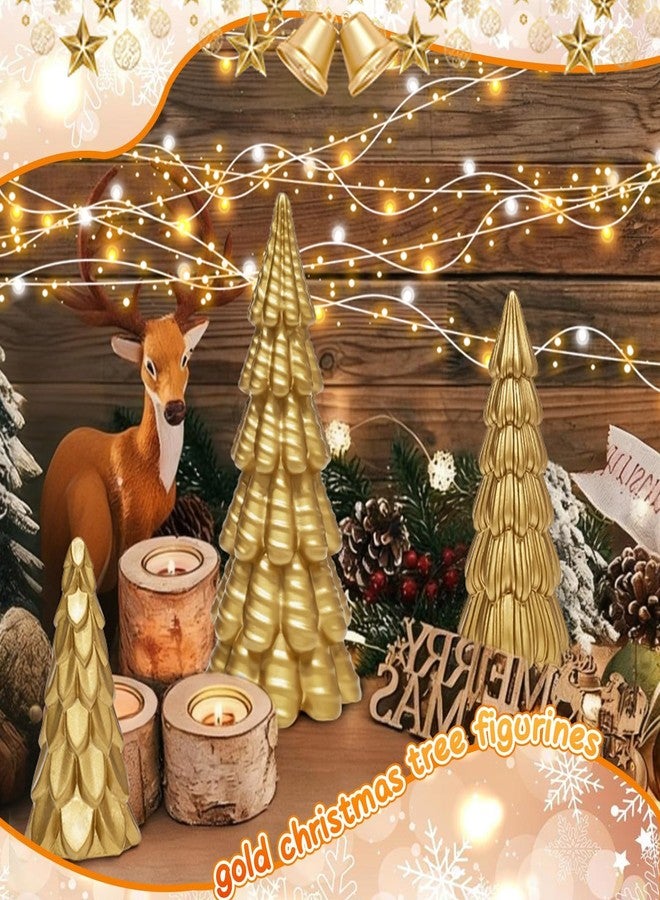 Warmtree 3 Pcs Gold Christmas Tree Figurines, Small Resin Christmas Trees Home Decor, Tabletop Tree Decoration Figurine Set, Decorative Xmas Trees for Indoor Home Decor - Image 3
