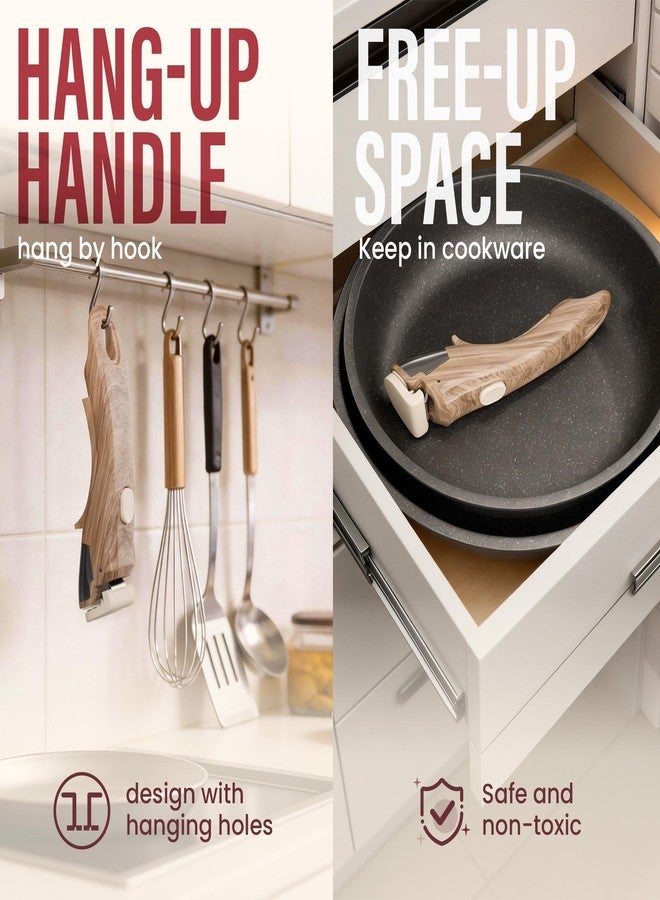 deepredcoast Removable Pot Handle 2pack, Heat-Resistant and Anti-Slip Replacement Handles, One-Touch Switch Pot Handle, Suitable for 0.1“-0.2” Thick Pots and Frying Pans, Wood Color - Image 5