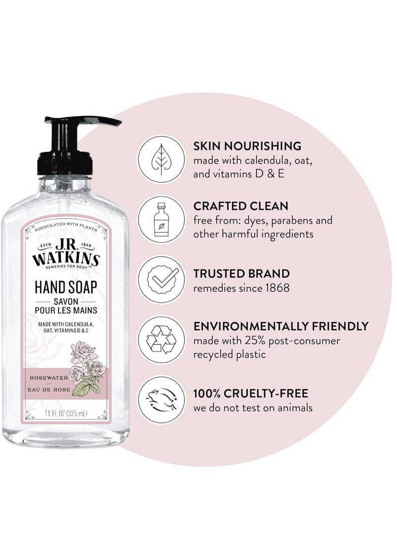 J.R.WATKINS J.R. Watkins Gel Hand Soap With Dispenser, Moisturizing Hand Wash, All Natural, Alcohol-Free, Cruelty-Free, USA Made, Rosewater, 11 Fl Oz (Pack of 3)  - Image 4