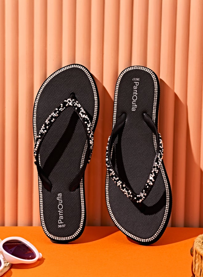 Pantoufla Summer Flipflop Sparkly Black - Image 3