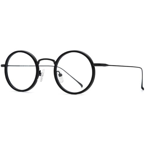 FONEX Acetate Titanium Glasses Frame Men 2024 New Round Eyeglasses Spectacles Eyewear F85844 (F85844 Black) - Image 5
