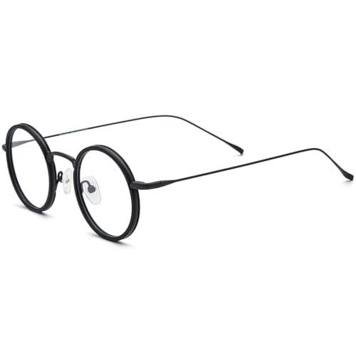 FONEX Acetate Titanium Glasses Frame Men 2024 New Round Eyeglasses Spectacles Eyewear F85844 (F85844 Black) - Image 1