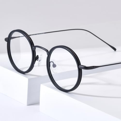 FONEX Acetate Titanium Glasses Frame Men 2024 New Round Eyeglasses Spectacles Eyewear F85844 (F85844 Black) - Image 2