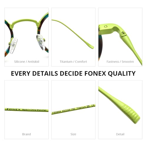 FONEX Acetate Titanium Glasses Frame Men 2024 New Round Eyeglasses Spectacles Eyewear F85844 (F85844 Black) - Image 4