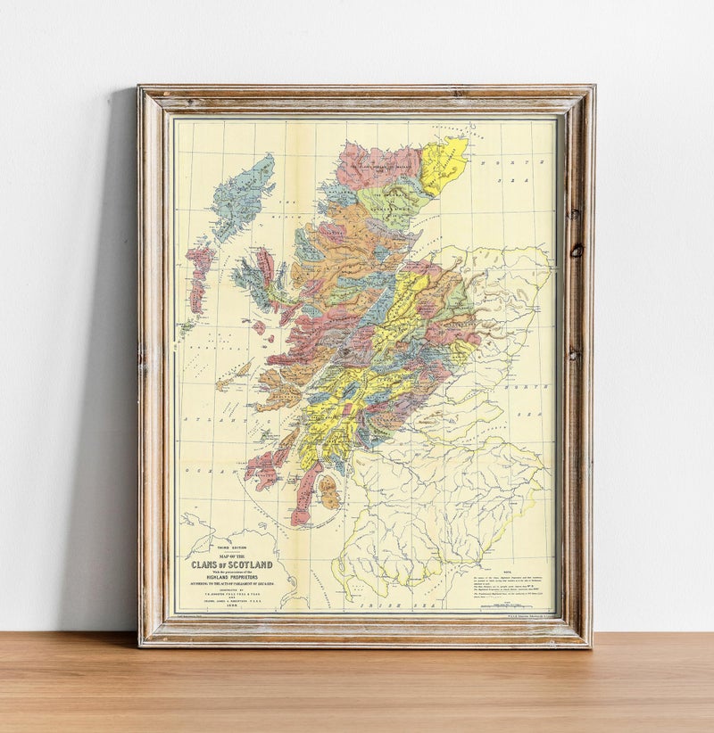ArtCantHurtU Scottish Gifts - Clan Map of Scotland 1587-1594 - Locations Landowner Highland Published 1899 -History Poster - Wall Art Print Decor - Unframed Reproduction Campbell Raeburn Macgregor Maclaren Murray Keith Buchanan and more. (23"x30") - Image 1