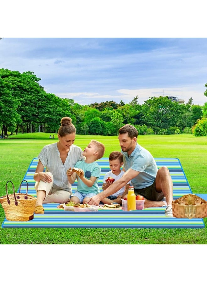 بطانية نزهة كبيرة الحجم 200x145 سم، حصيرة نزهة قابلة للطي وخفيفة الوزن، حصيرة نزهة خارجية، بطانية نزهة مقاومة للماء ، بطانية شاطئ مقاومة للماء، حصيرة شاطئ محمولة، مناسبة للتخييم في الربيع والصيف، الشاطئ، والحديقة (خطوط زرقاء) - Image 2