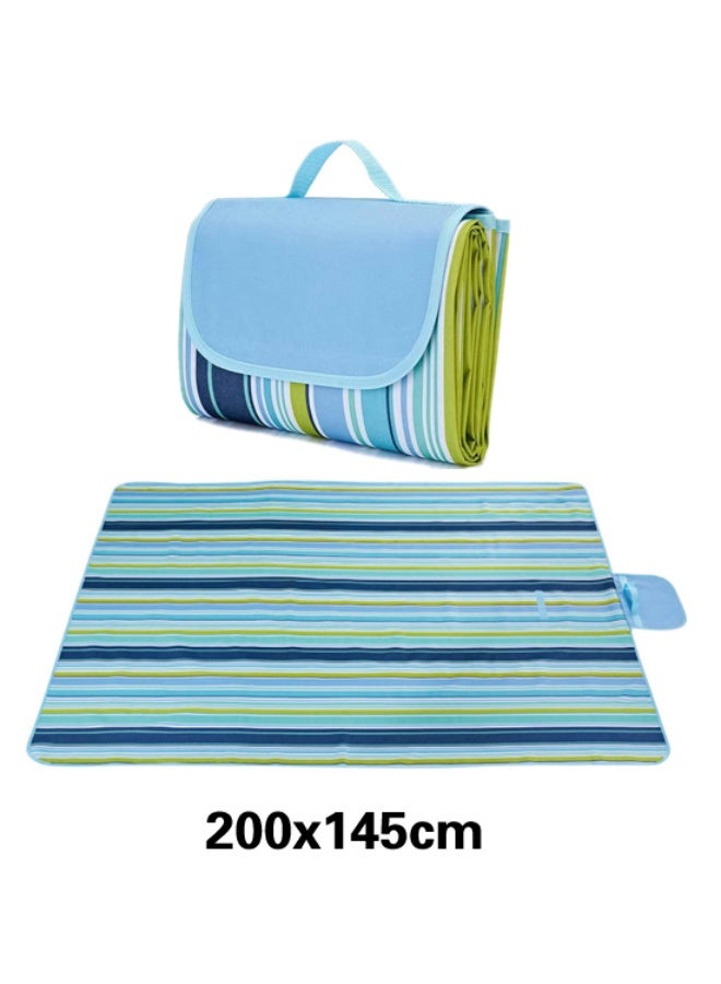 بطانية نزهة كبيرة الحجم 200x145 سم، حصيرة نزهة قابلة للطي وخفيفة الوزن، حصيرة نزهة خارجية، بطانية نزهة مقاومة للماء ، بطانية شاطئ مقاومة للماء، حصيرة شاطئ محمولة، مناسبة للتخييم في الربيع والصيف، الشاطئ، والحديقة (خطوط زرقاء) - Image 1